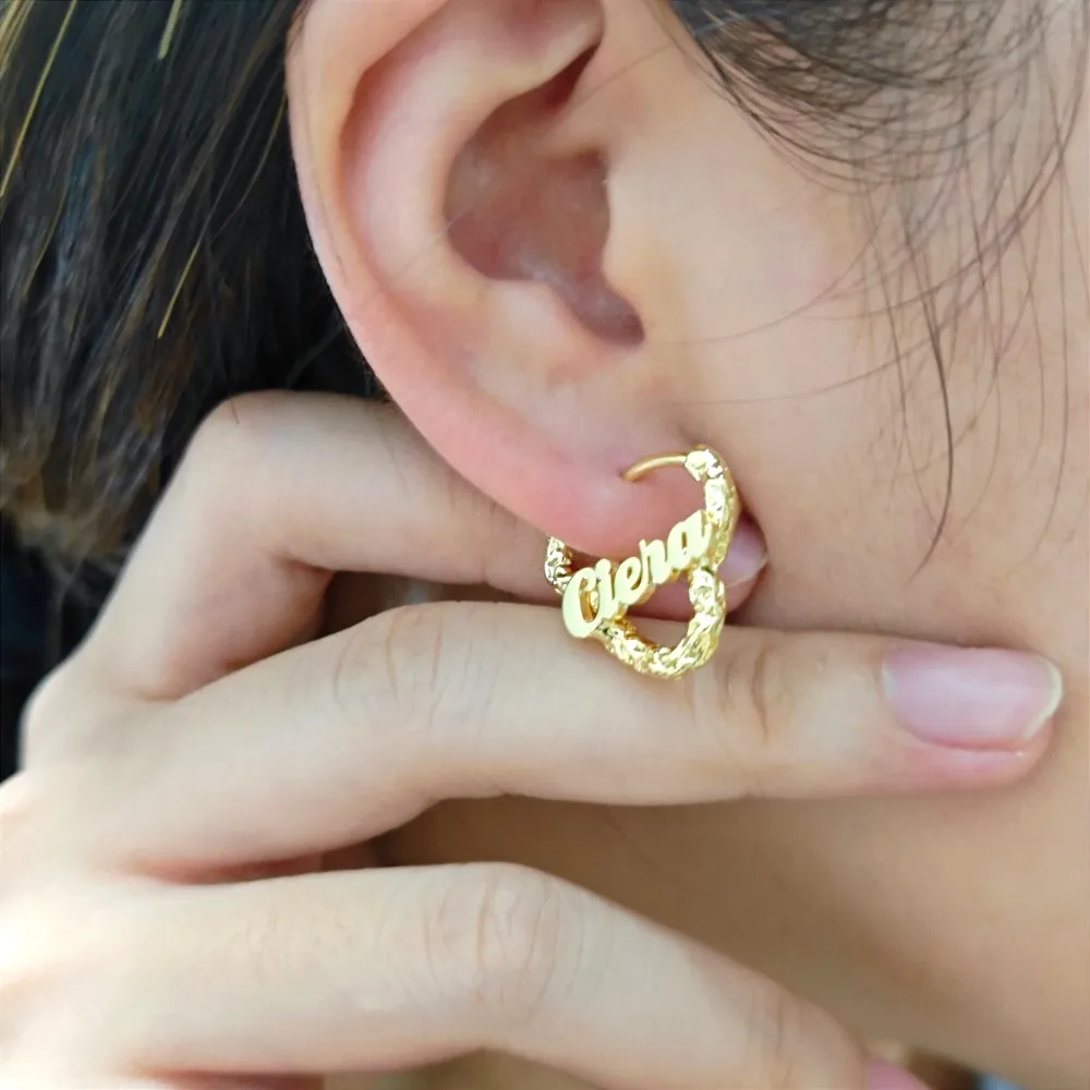 

DOREMI Personalized Gift Jewelry Design Women Heart Hoops Customized Name Jewelry Kids 18mm Heart Earring Gift Hoop