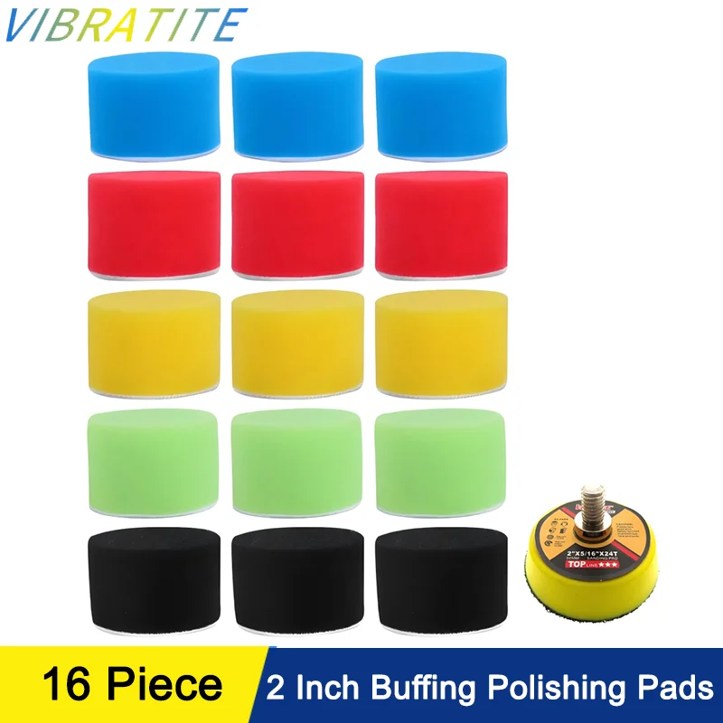 

2 Inch Buffing Polishing Pads 16 Pcs with Hook and Loop Sanding Pad for Car Foam Drill Drill Buffer Attachment Waxing Polishing