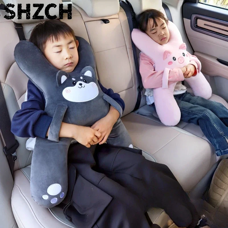 Prevent Leaning Head Back Seat Sleeping Comfort During Long Distance Travel Kids Car Neck Pillow with Seat Belt Safety Sleep Aid
