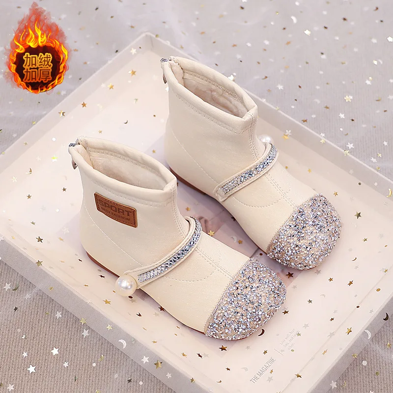 Fashion Girls Shoes 2025 Autumn New Kids Sequined Ankle Boots Comfort Anti Slip Girls' Snow Boots Simple Versatile Child Boot