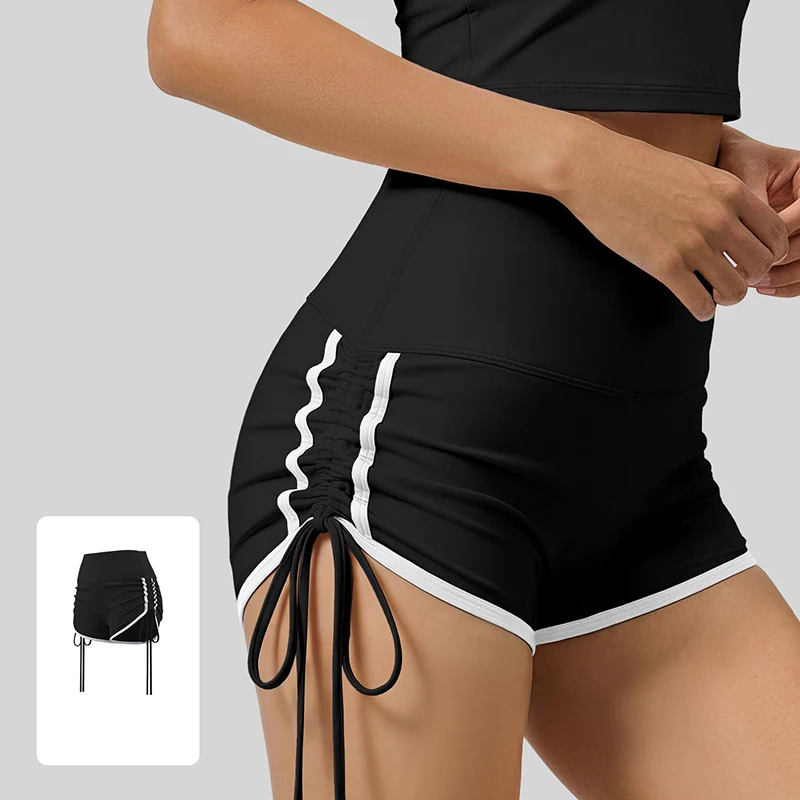 

Женские сексуальные шорты для йоги с высокой талией, на шнурке, с эффектом подтяжки ягодиц, быстросохнущие, дышащие, для тренировок, пилатеса и бега