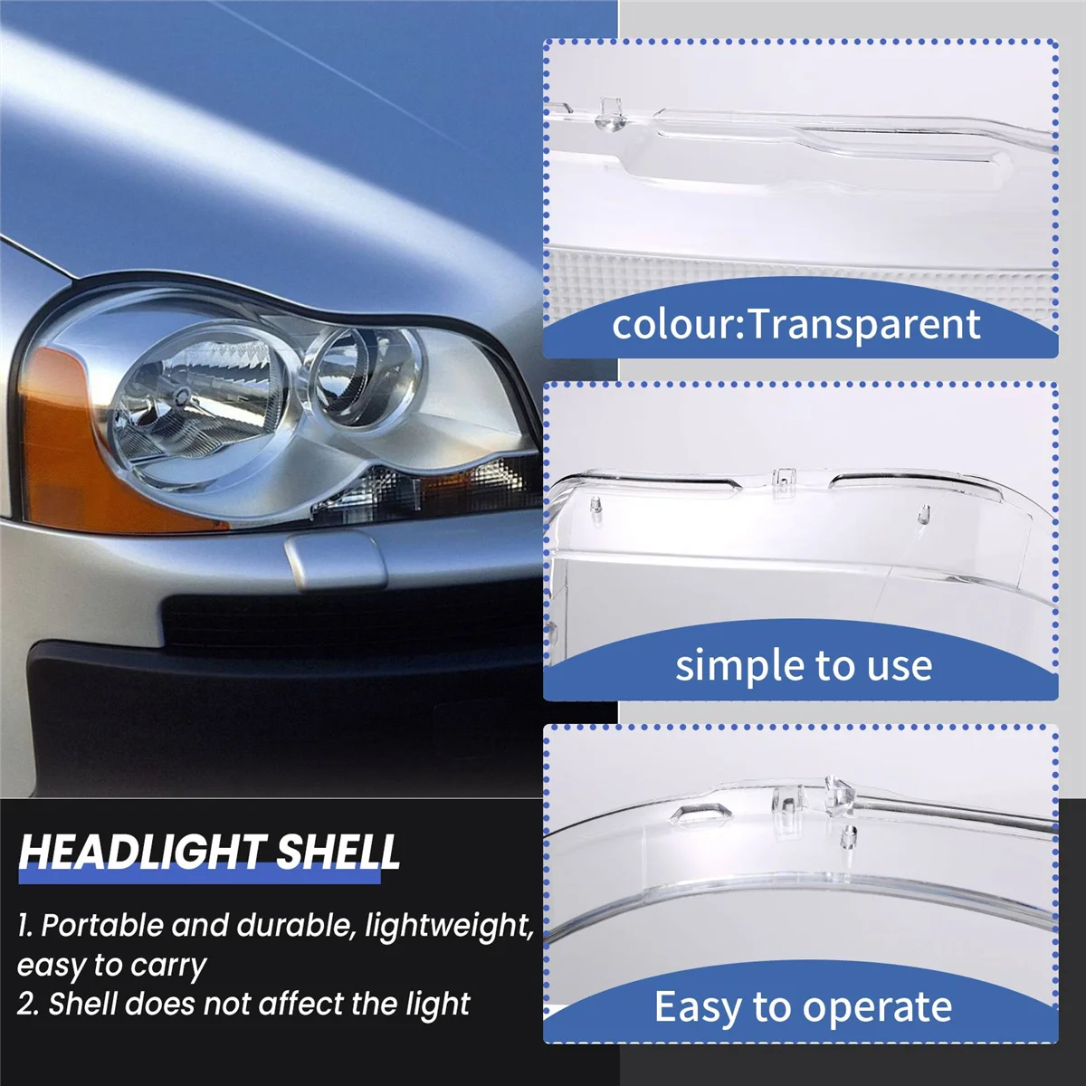 For XC90 2004-2013 Right Headlight Shell Lamp Shade Transparent Lens Cover Headlight Cover