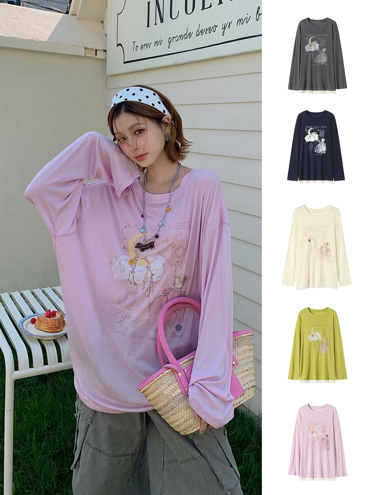 

Легкая высокоэластичная трикотажная футболка с круглым вырезом и принтом от REREK, модный женский топ для ранней осени