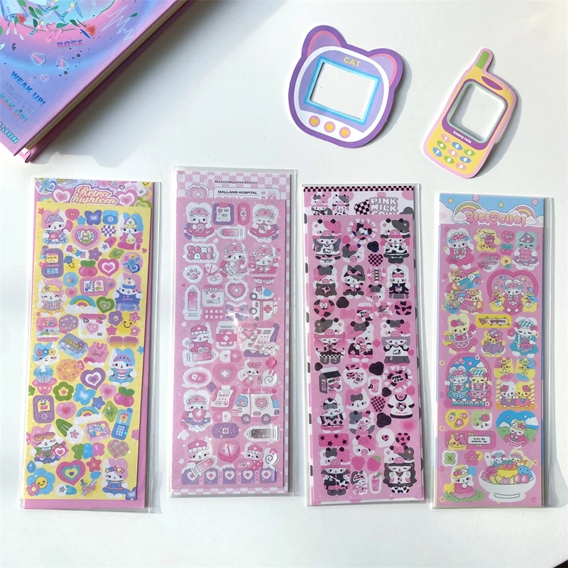 4pcs Cute Variety Rabbit Stickers Hand Account Idol Card DIY Material Decorative Sticker Personalized Korean Kawaii Stationery