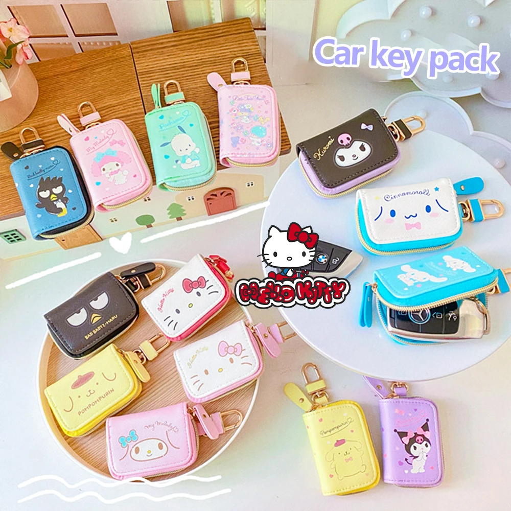 Hello Kitty Sanrio Car Key Cover Case Anime Kuromi Melody Cinnamoroll Men Holder Organizer Key Wallet Card Bag Car Accessories