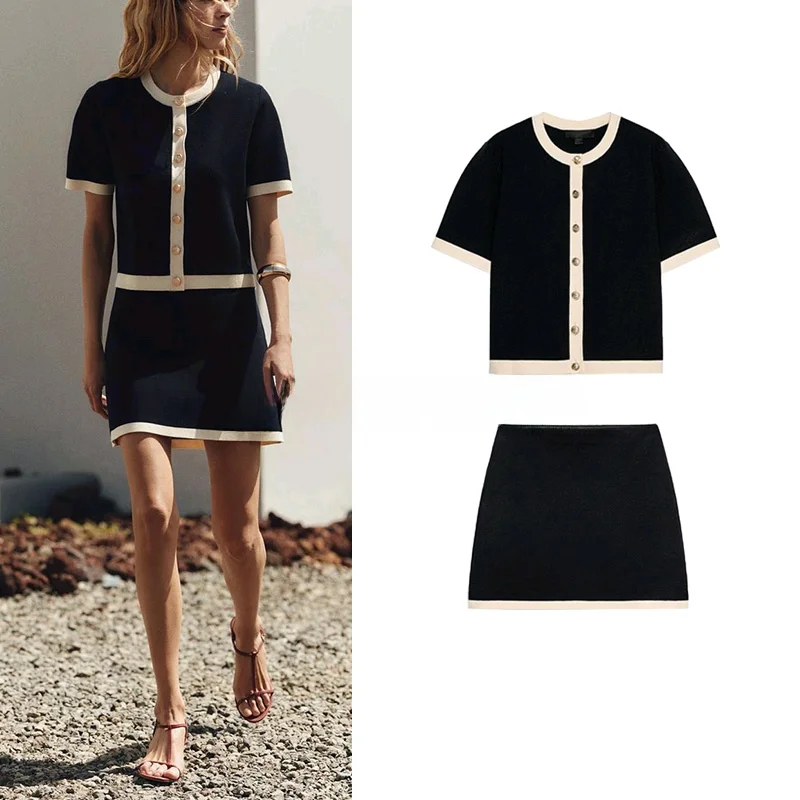 

Comfortable Knitted ort Sve round Ne Outerwear Skirt Set Spring Summer Versatile Simple Design Chinese Manufacturer