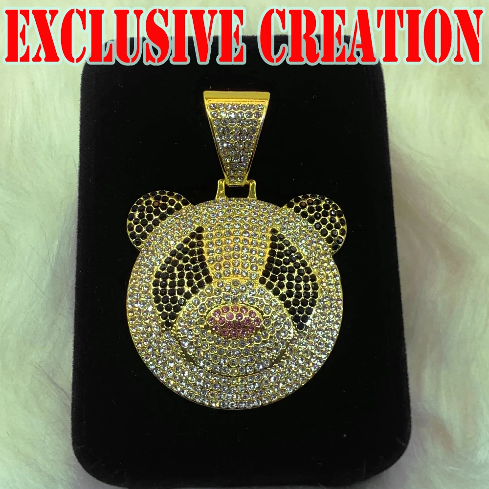 New custom trendy decorative necklace, full of diamond panda exquisite pendant, plated with 18K gold, hip-hop street culture