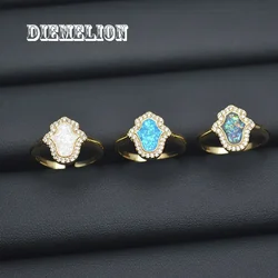 Luxury 18K Gold Plated Rainbow Fire Opal Hamsa Hand Adjustable Rings for Women Girls Original Design Gift Fine Jewelry