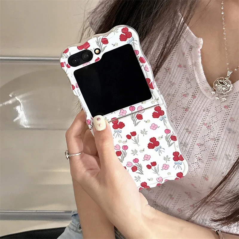 Custodia per telefono fiore pittura a colori per Samsung Galaxy Z Flip 6 5 4 3 Cover con custodie in silicone con ciondolo ciliegia per Z Flip4 Flip6 5G