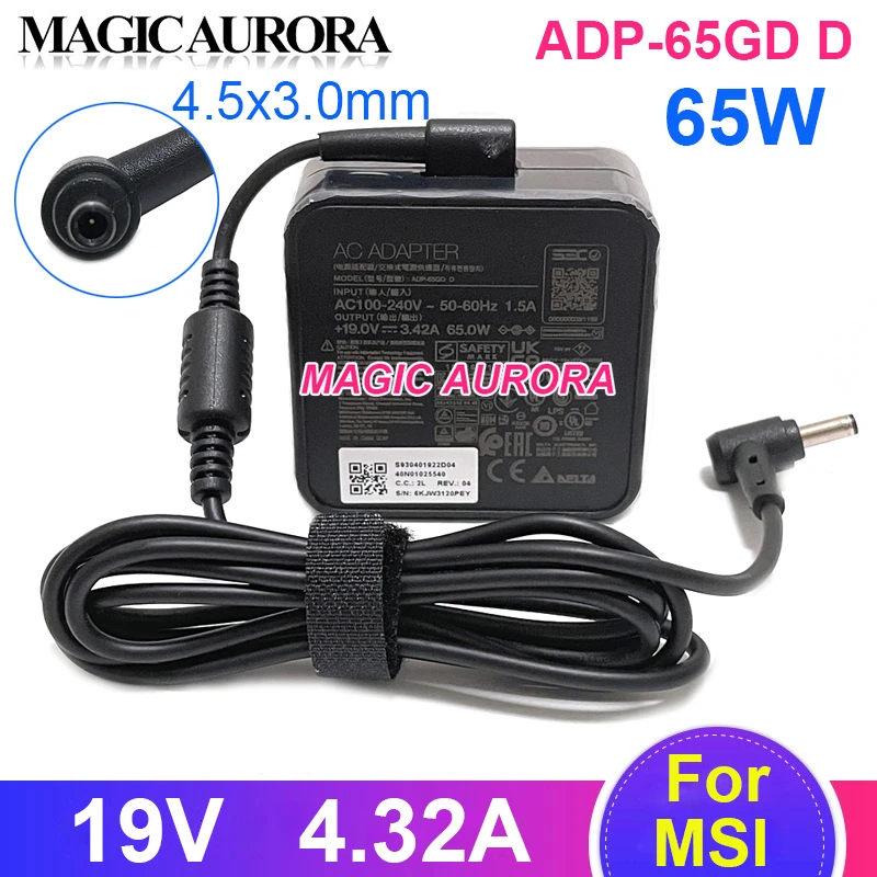 Adaptador do Poder do Delta-adp65gd para Msi 14 Moderno Carregador do Portátil S930401922d04 19v 3.42a 65w 4.5×3.0 mm 15 Moderno S930401922d04 Original