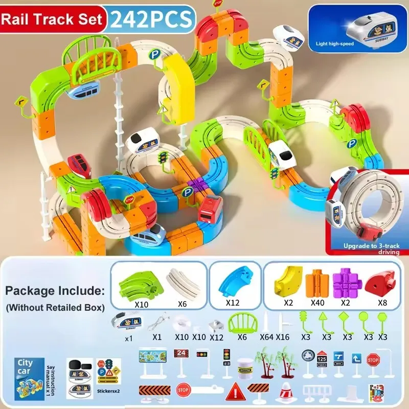 

145-242 детали: Набор для сборки антигравитационной гоночной железной дороги-кубика, высокоскоростной поезд, электрическая железная дорога, игрушки для детей, подарок