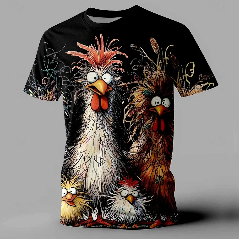 

3D Animal Chicken Print Plus Size Men's and Women's T-shirts Casual Fun Street Sports Quick Drying Breathable Short Sleeves