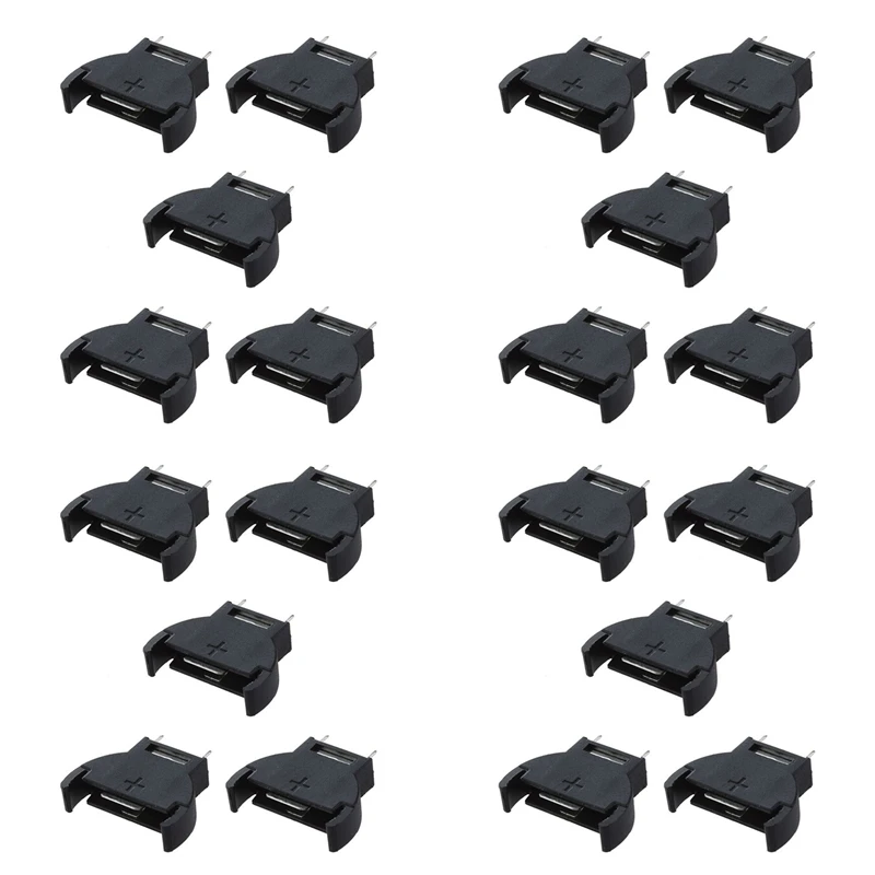 AT12 20 Pcs Plástico Preto CR2032 Botão de célula Suporte de soquetes de bateria de lítio