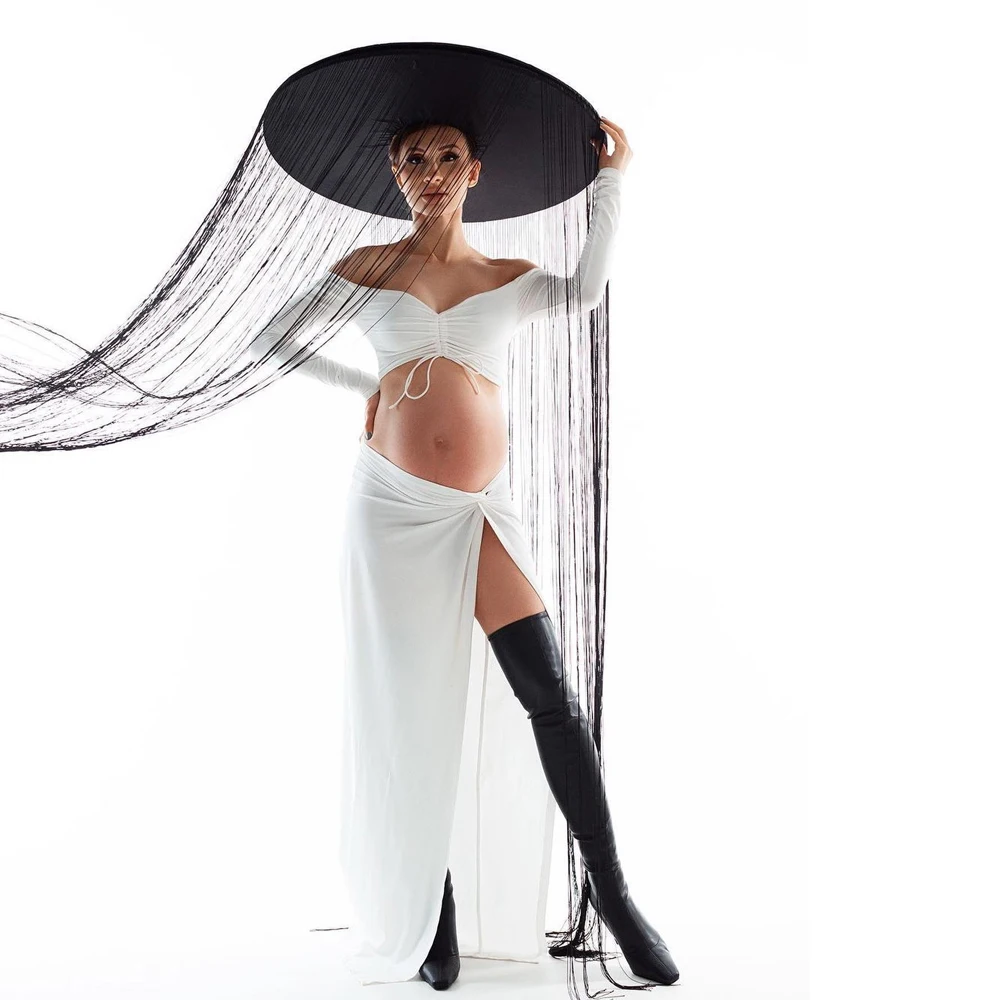 Rekwizyty do fotografii ciążowej sukienka seksowna moda z wyciętym wycięciem 2-częściowy zestaw elastyczny dopasowany do ciała sukienka sesja zdjęciowa kobiet w ciąży