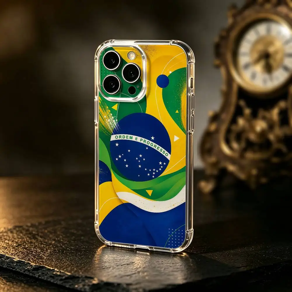 B-Brazil Flag Phone Case For iPhone17,16,15,14,13,12,11 Plus,Pro Max Soft Transparent Cover