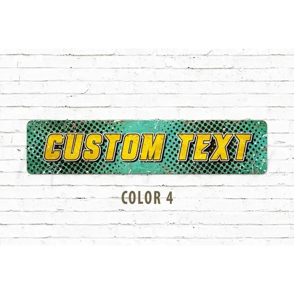 CIFbuy Customizable Teal‑Yellow Vintage Metal Plaque,Personalized Custom‑Text Distressed For Workshop Indoor Wall Ornament (Deco