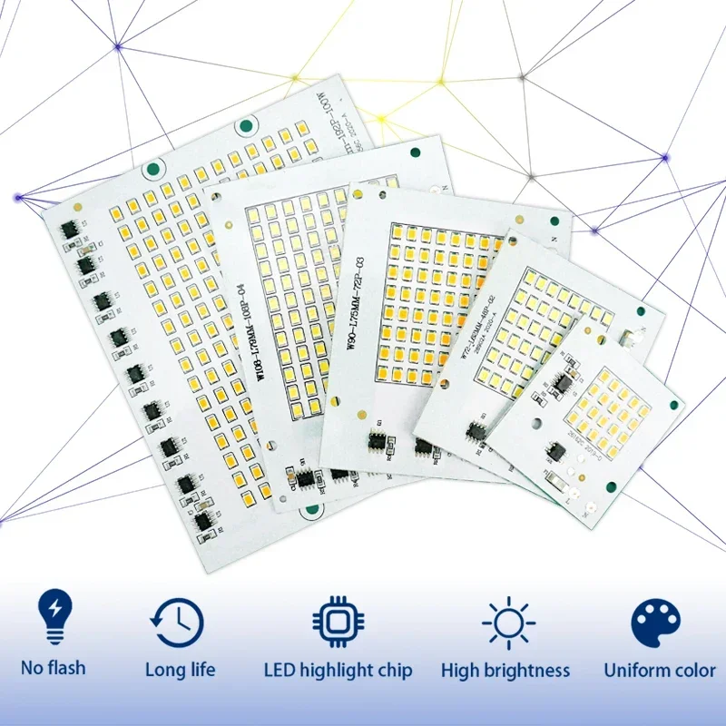 10Pcs LED Lamp Chips AC 220V SMD Bulb 2835 Smart IC Led Light Input 10W 20W 30W 50W 100W for Outdoor FloodLight DIY Lighting