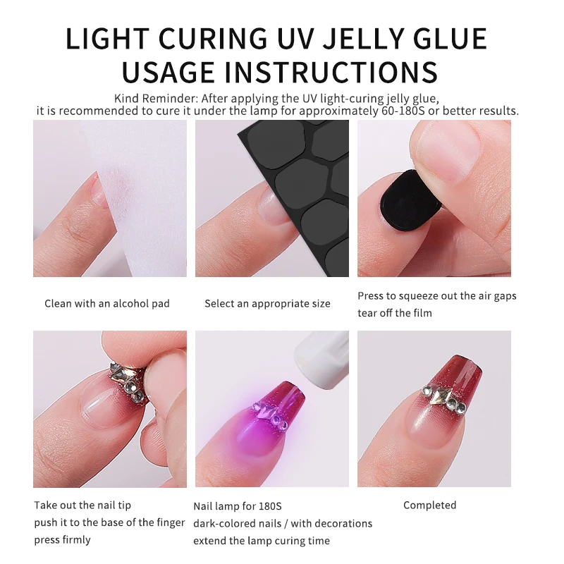 Adesivo per unghie con colla a doppia faccia Schede adesive Adesivi per colla per unghie finte traspiranti impermeabili Colla gelatinosa UV Suggerimenti per unghie finte