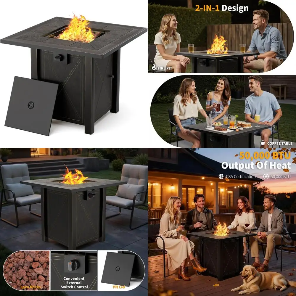 

Стол для пропанового огня с керамической столешницей, 30 дюймов, газовая костра емкостью 50 000 БТЕ с крышкой и лавовыми камнями