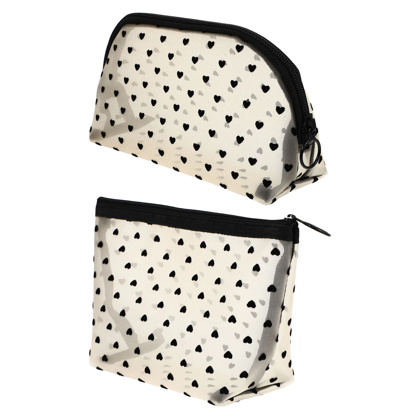 

2Pcs Heart Pattern Storage Bag Nylon Makeup Organizer Portable Travel Toiletry Pouch Waterproof Large Capacity
