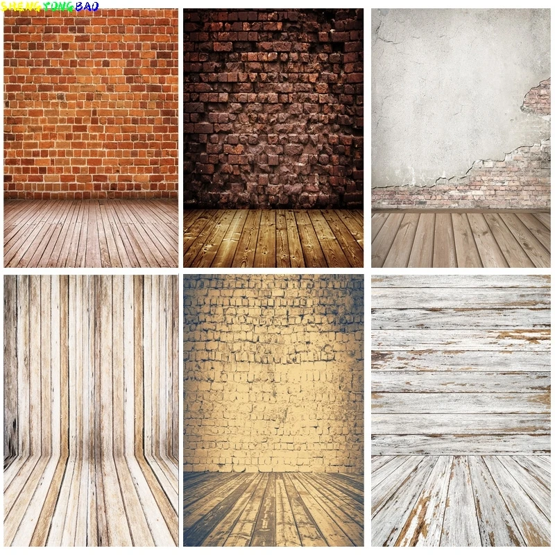 

Vinyl Custom Vintage Brick Wall Wooden Floor Photography Backdrops Photo Background Studio Prop YXZQ-08