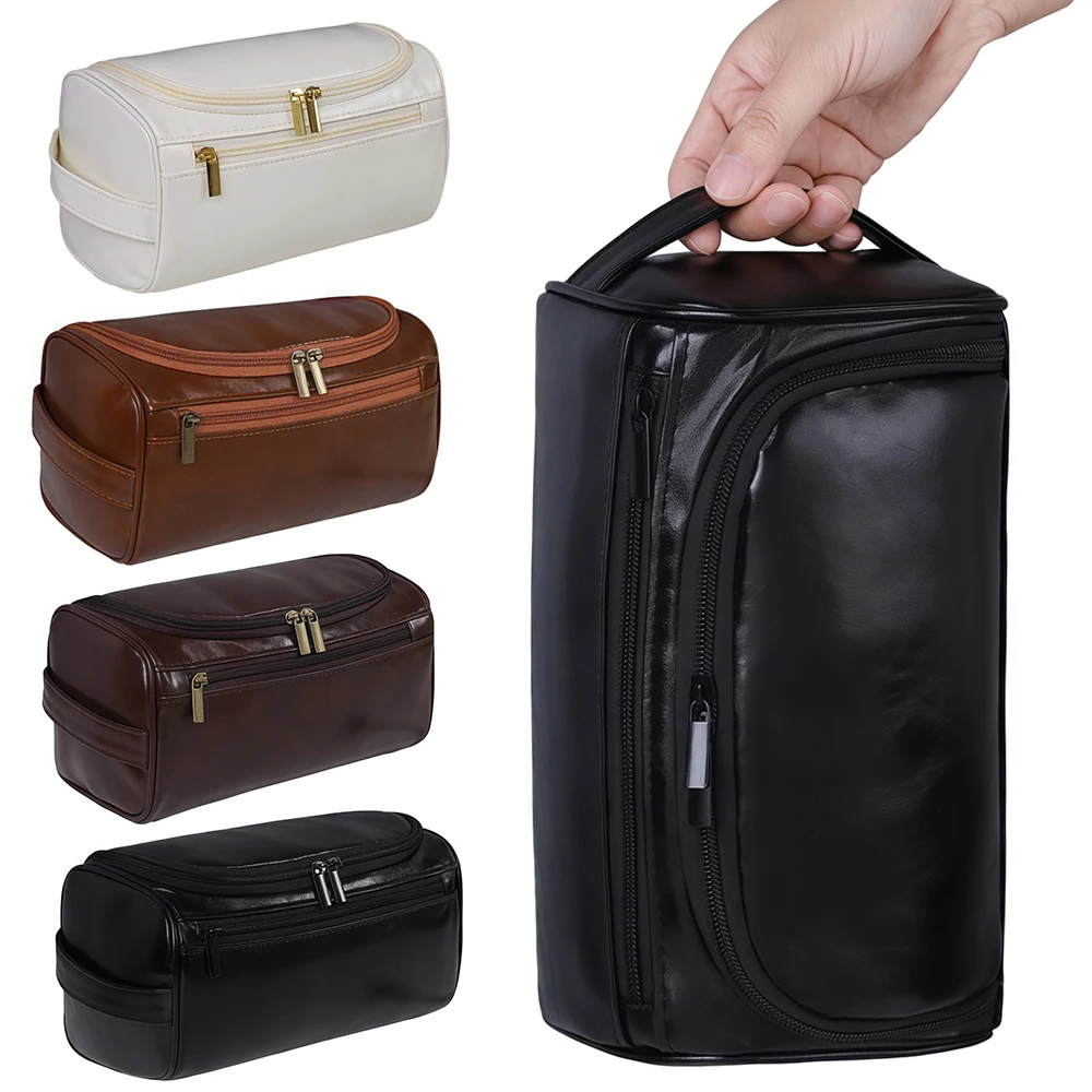 Toiletry Bag Hanging Travel Shaving Dopp Kit for Men Women, Water-resistant Toiletries Organizer Bags, PU Leather Cosmetic Bags