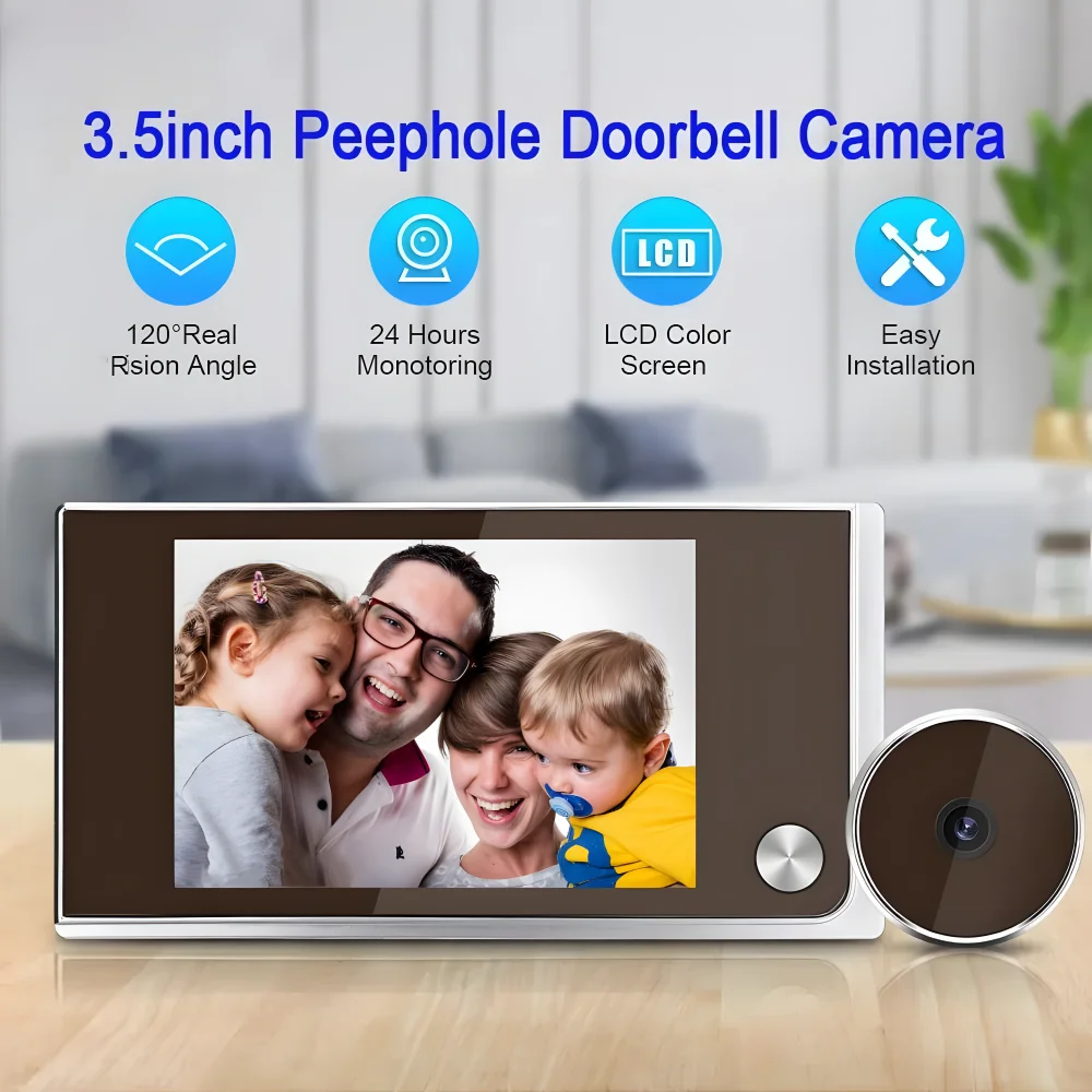 3.5 Inch Digital Door Peephole with Camera 120 Degree Angle Digital Door Viewer Smart Home Outdoor Cat Eye Visual Video Doorbell