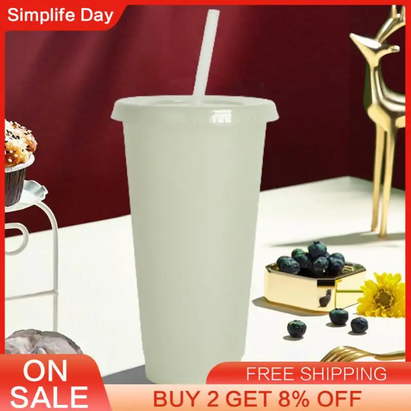 Color Changing Straw Cup With Lid Straw Single-layer Coffee Mugs Kitchen Accessories Drinking Water Cup Drinking Water Bottle