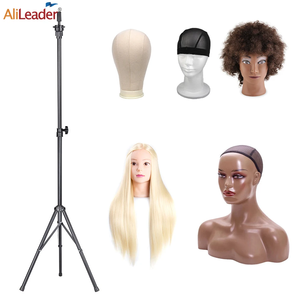 

Metal Adjustable Wig Head Stand 150cm High Mannequin Head Tripod Professional Canvas Head for Making Wigs