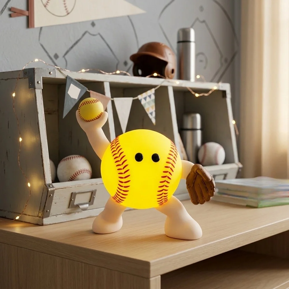USB Rechargeable Softball Night Lamp with Soft Glow - Designed for Bedrooms Playrooms and Sports-Themed Living Areas