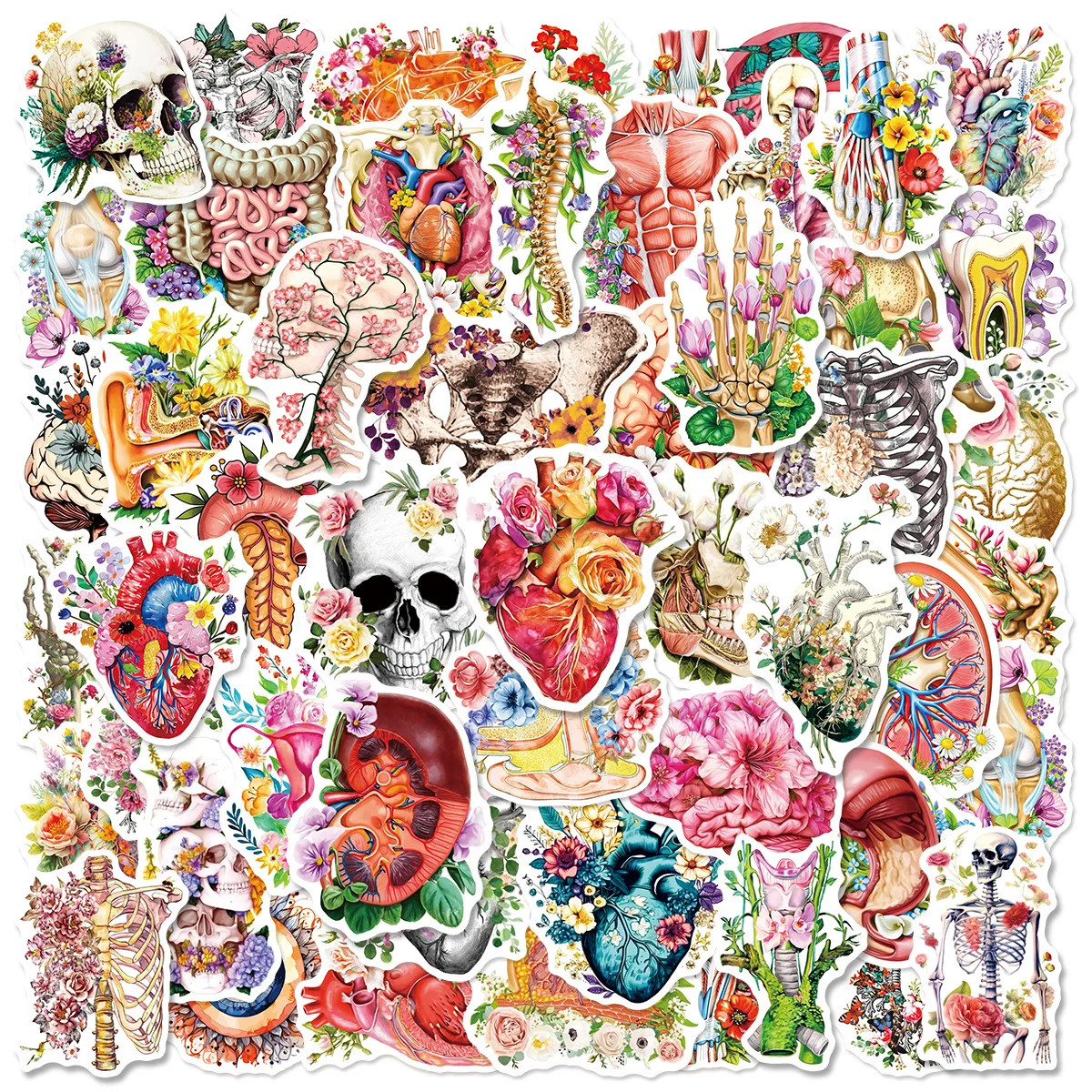 

10/50PCS Skull Human Organs Graffiti Stickers Colorful Cartoon Flowers Sticker for Computer Notebook Stationery DIY Toys Secret