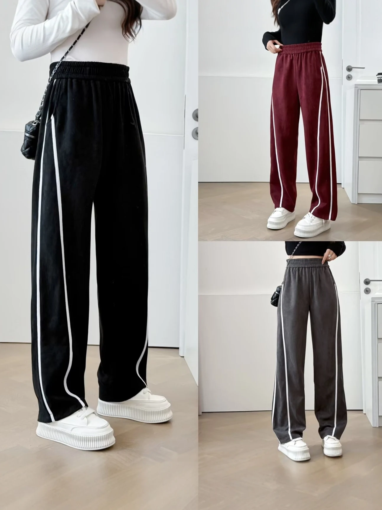

High Waist Slimming Straight Leg Pants Women's plus Size Comfortable Elastic Waist Casual Trousers Striped Pattern Spring