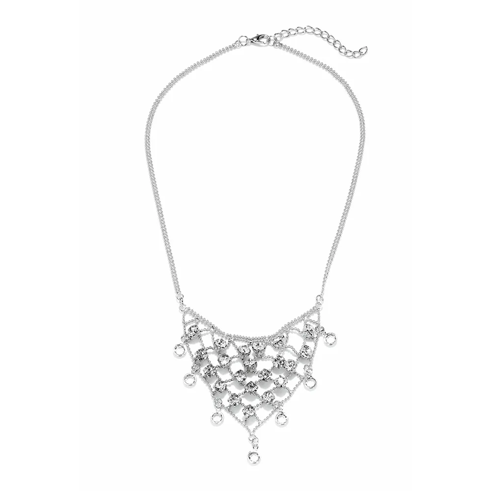 Vintage Metallketten Dreieckige Netzartige Strass-Charm-Halsketten für Frauen Festliche Schmuckgeschenke – Detail 4
