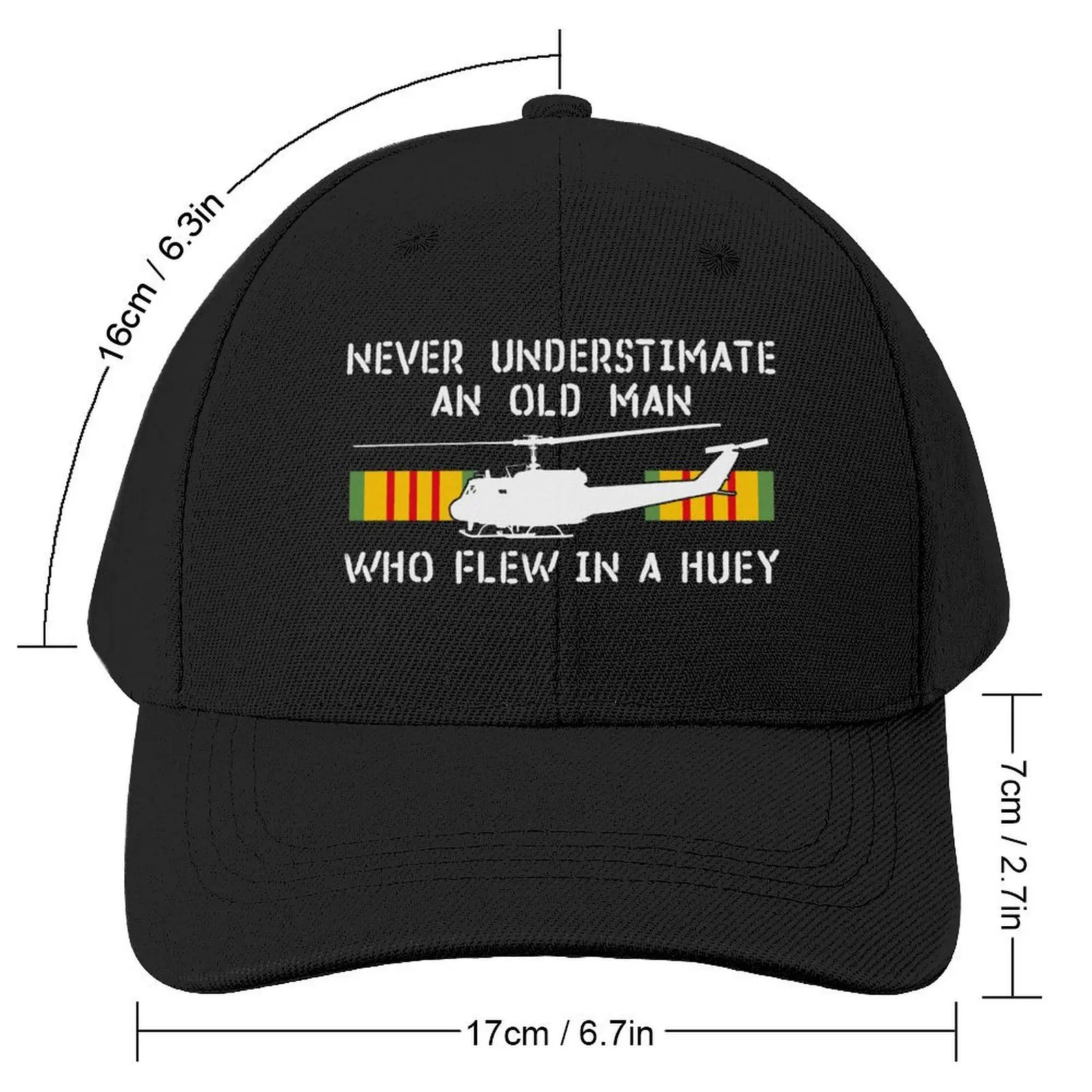 NEVER UNDERSTIMATE AN OLD MAN WHO FLEW IN A UH-1 HUEY Baseball Cap Snap Back Hat Streetwear Hats For Women Men's