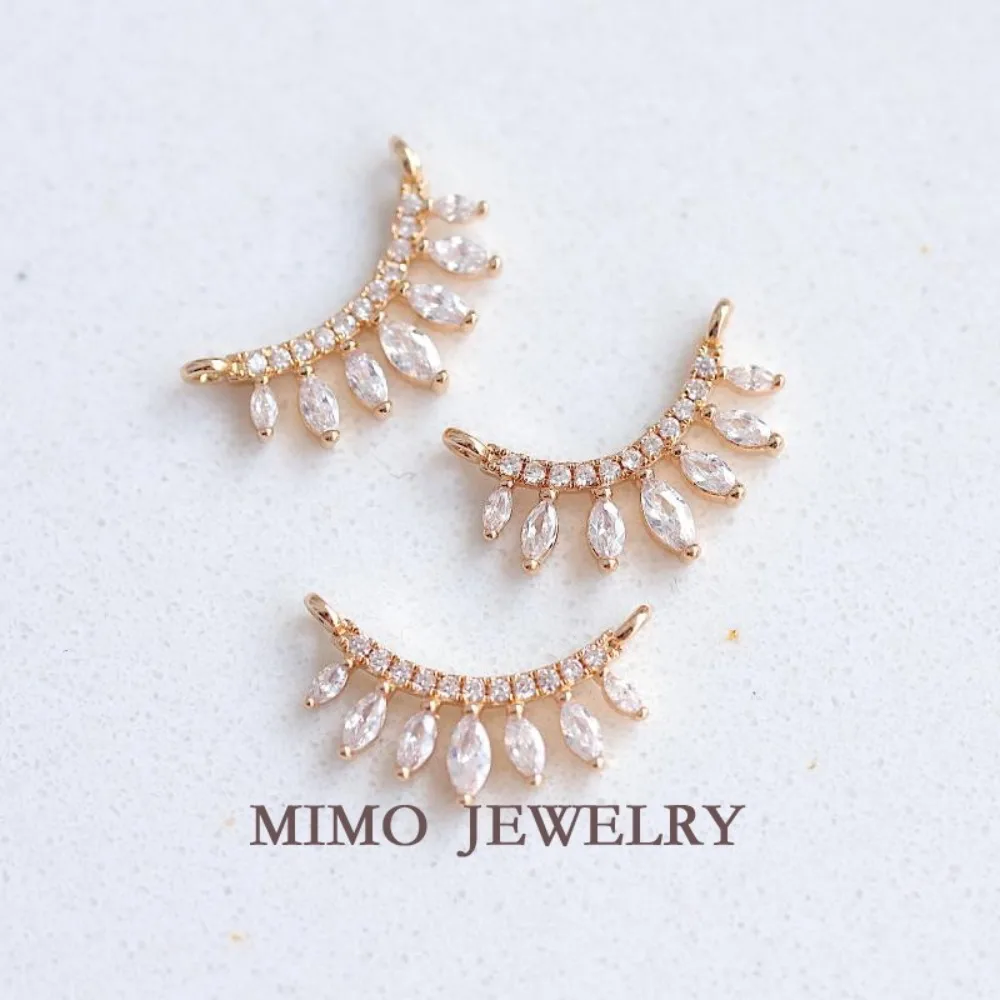 Zircon Eyelashes Beautiful Japanese Style Double Ring Connection Charms Pendant Supplies DIY Hand Brass Gold Plated Accessories