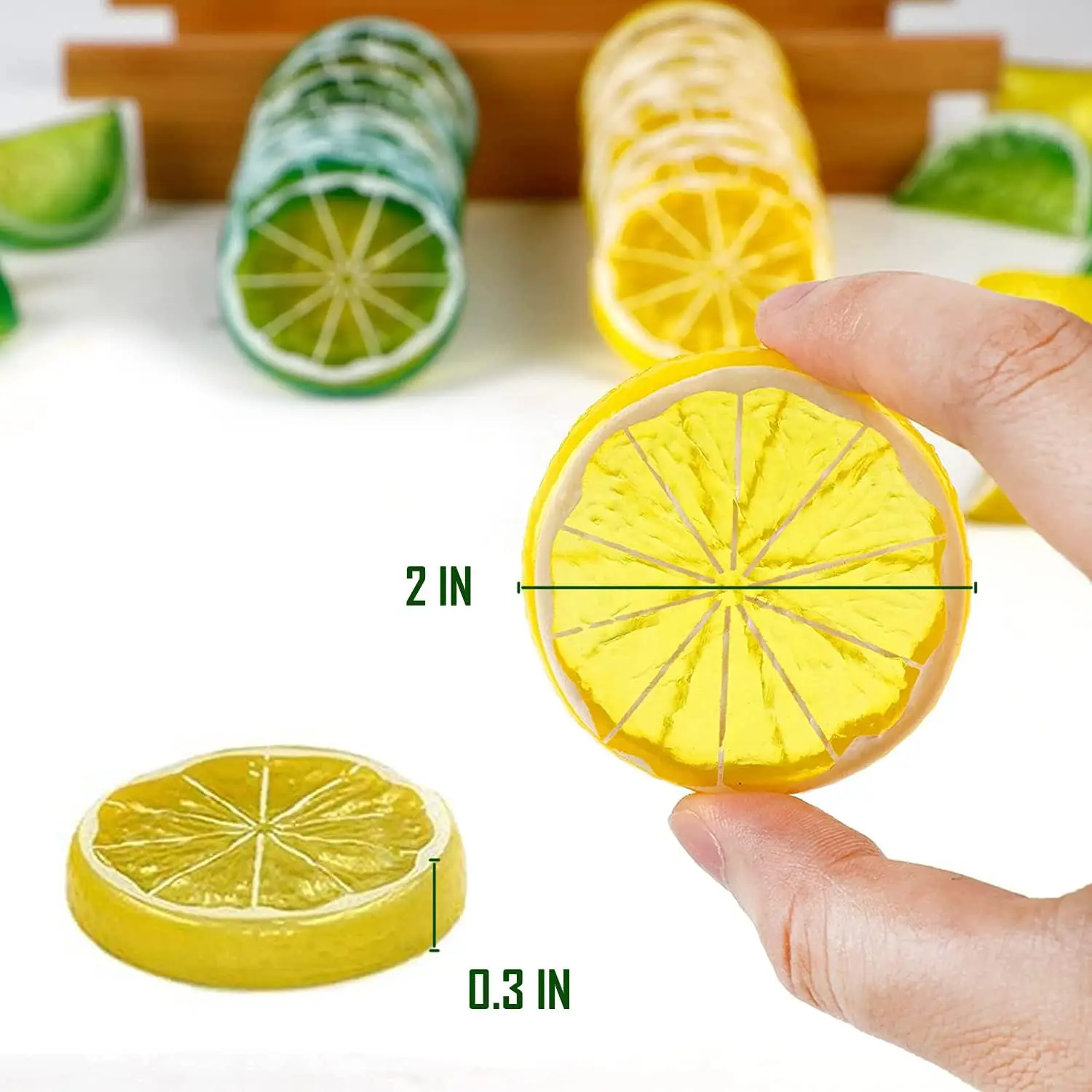 12Pcs Fake Lemon Slices Artificial Fruit Decorations for Party Kitchen Home - 2 Inch Plastic Fruit Toy Kitchen