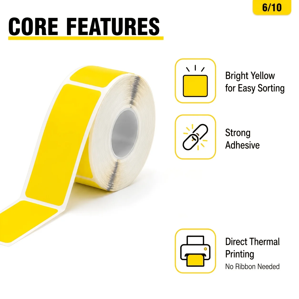 12x40mm Yellow Thermal Label Paper Roll Tear Resistant Compatible for P15 P21 D30 D35 Printer Kitchen File Storage Tag