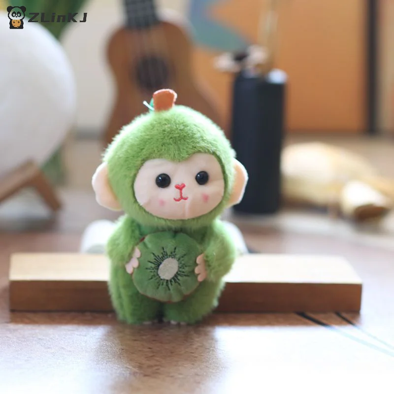 ▶ 1 SZT. Uroczy breloczek z pluszową zabawką w kształcie owocowej małpki z kreskówki, wypchana lalka, zawieszka do plecaka, uroczy prezent