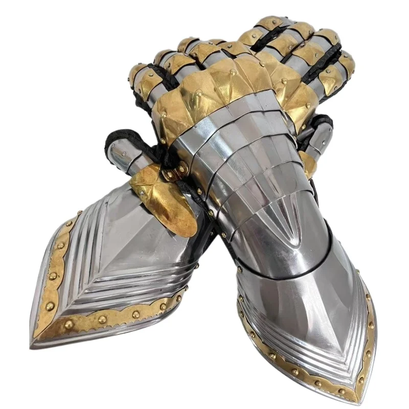15th Century Medieval Gothic Gauntlets Knight Armor Gloves Brass Trim Steel Hand Protectors LARP Cosplay Reenactment Wearable