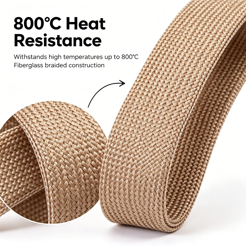 

1-30mm Braided Glass Fiber Tube 800 Deg.C Heatproof Anti-Corrosion Insulation Sleeve for Home Appliance Wire Wrapping