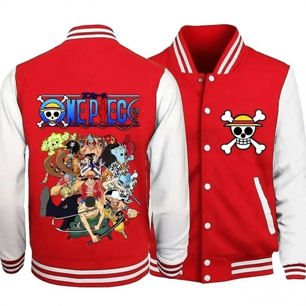 

Бейсбольная куртка One Piece Crew Dynamic Action с принтом на спине и желтой шляпой с логотипом черепа на груди