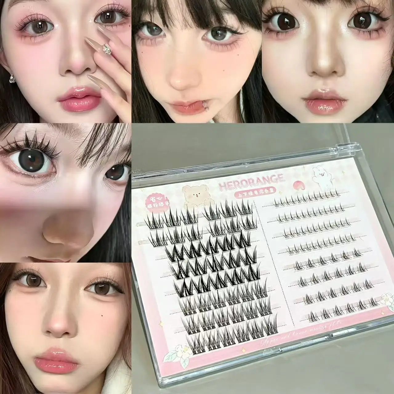 Herorange All-In-One Lash Book Upper Lower Mixed Styles Wildcat Camellia Flame Fish Tail Long Lasting DIY Eye Makeup