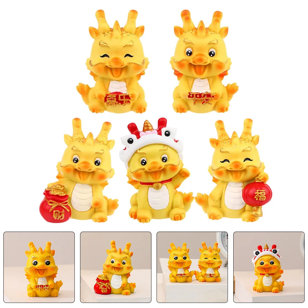 

5Pcs Dragon Resin Ornaments Miniature Decorative Lawn Desktop Garden Resin Dragon Sculptures Desktop Adorn Car Decoration