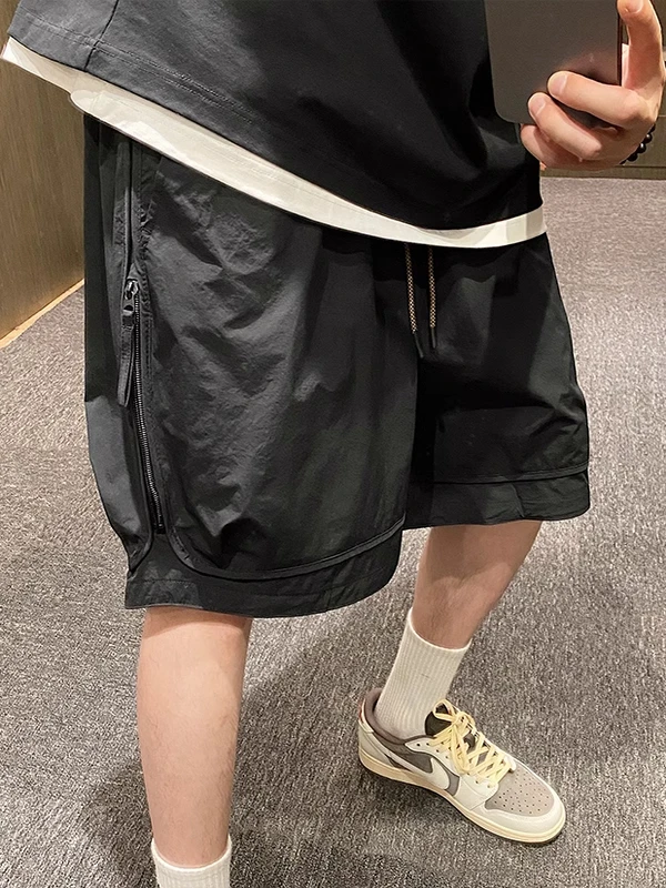 

Loose Fit Summer Workwear orts Men's Outdoor Casual Side Zipper Loose Pure Color Qui Dry Five-Quarter Length Trousers