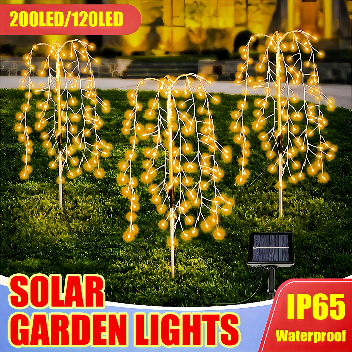 200LED 120LED String Light For Outdoor Solar Powered Willow Trees Lights Decorative Lights 8 Lighting Modes Garden Terrace Path