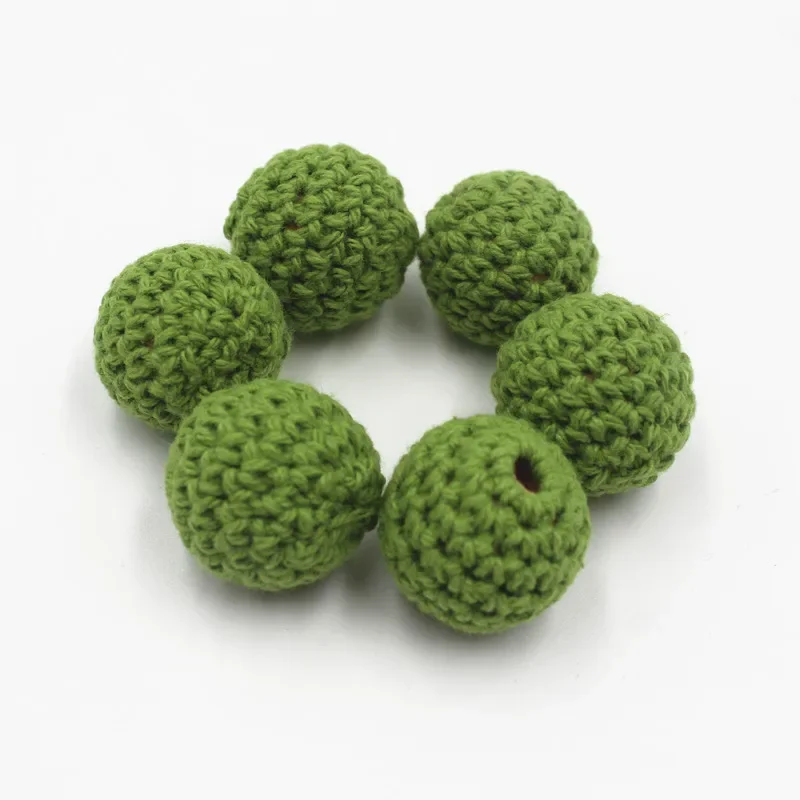 5pcs 16-20mm Crochet Round Wooden Beads Mix Handmade ball Can Chew DIY Nursing Jewelry Organic Teething Bracelet beads