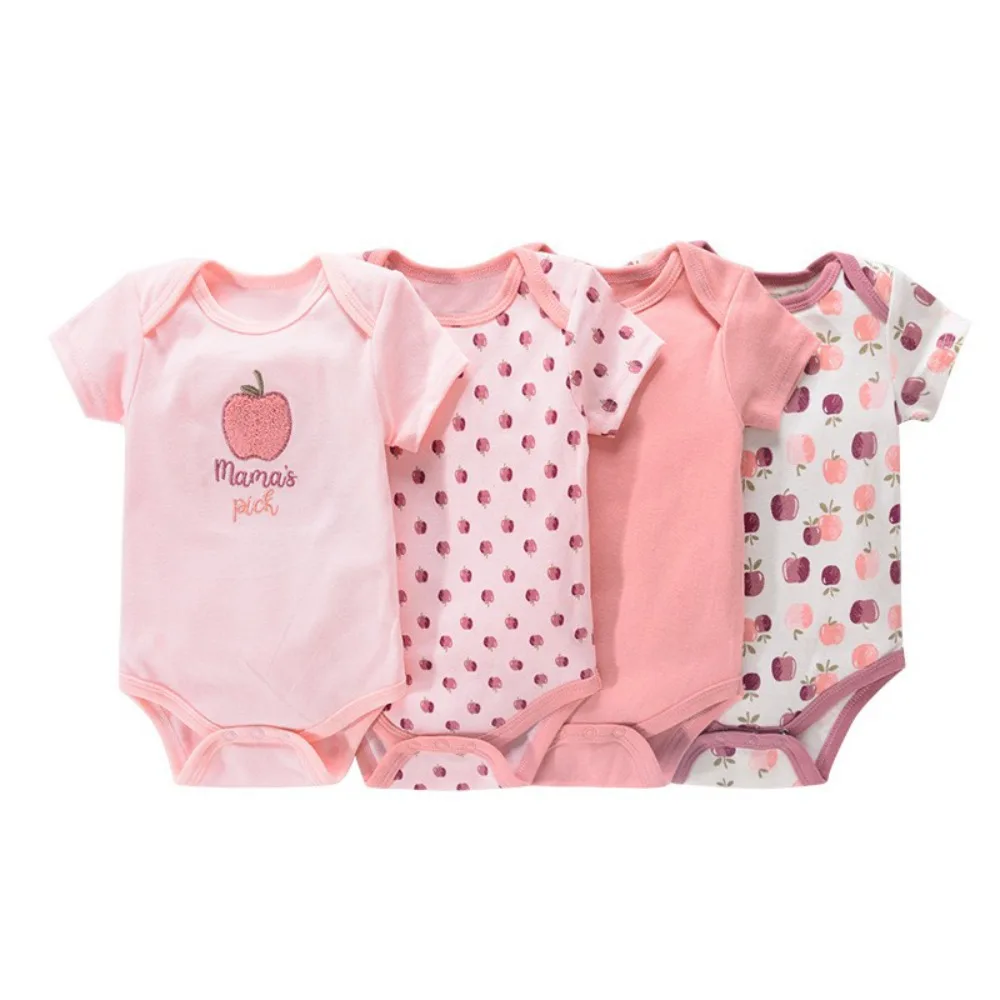 4Pieces Unisex Cotton Baby Girl Clothes Newborn Short Sleeve Baby Boy Clothes Sets Cartoon Bodysuit