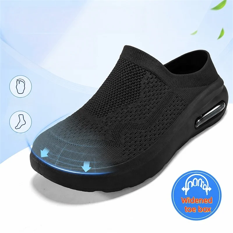 Men's and Women's One-Pedal, Half-Drag, Widened Toe, Woven Mesh, Breathable Air Cushion, Thick Bottom, Non-Slip Lazy Slippers 46