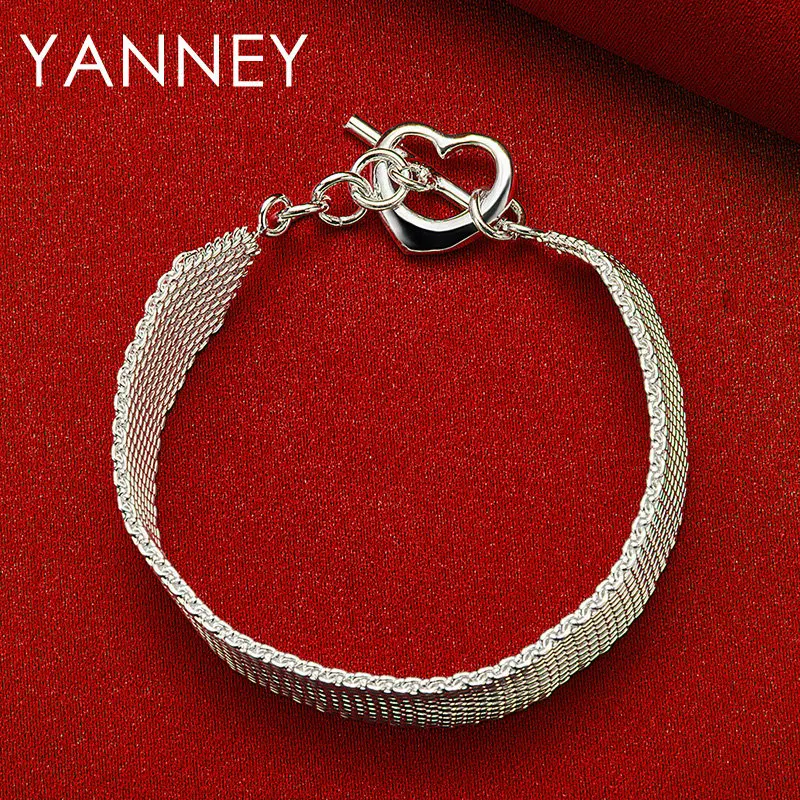 Women's 925 Sterling Silver 8 Inches Watch Strap Heart Bracelet For Girlfriend Fashion Charm Gifts Wedding Party Jewelry