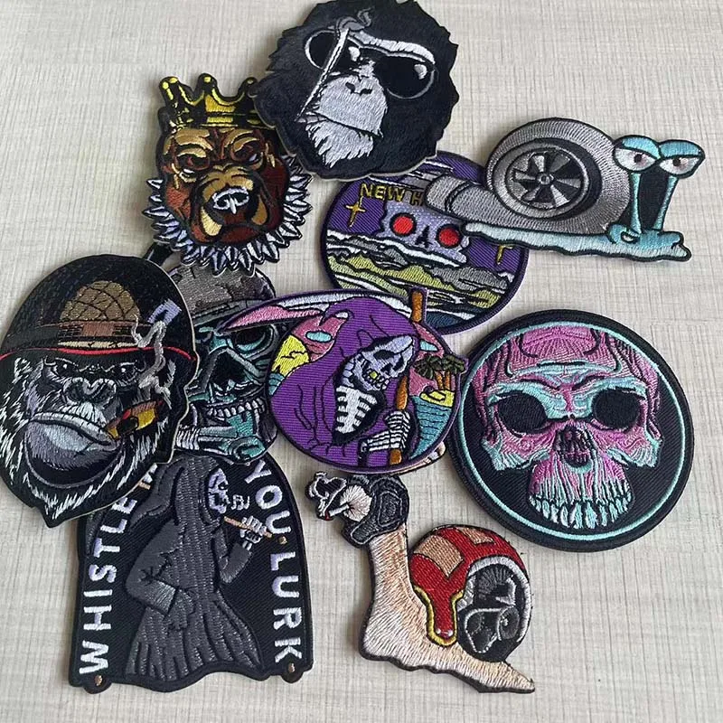 Halloween Iron On Patches Punk Ghost Face,Snail Embroidery Ironing Applique,Thermal Adhesive Stickers,DIY Sewing For Clothing